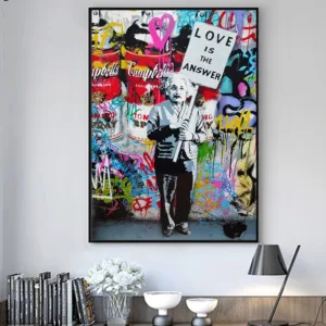 Banksy Street Graffiti Art Poster Einstein Love Is The Answer Canvas Prints Abstract Painting Cuadros Decoracion Salon