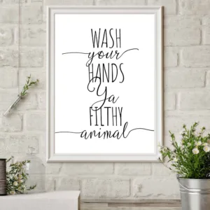 Bathroom Letter Canvas Art Poster Wash Your Hands Posters And Prints Minimalist Painting Black And White Toilet Wall Art Decor