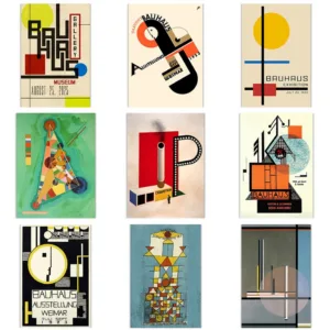 Bauhaus Exhibition Unique Geometric Silk Poster Minimalist Art Print Abstract Painting Wall Picture for Living Room Home Decor