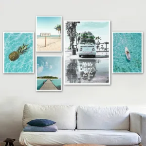 Beach Surf Sea Car Coconut Tree Landscape Nordic Posters And Prints Wall Art Canvas Painting Wall Pictures For Living Room Decor