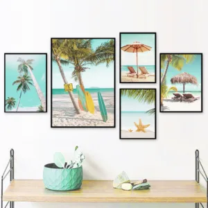 Beach Surfboard Coconut Tree Car Sun Leaf Wall Art Canvas Painting Nordic Posters And Prints Wall Pictures For Living Room Decor