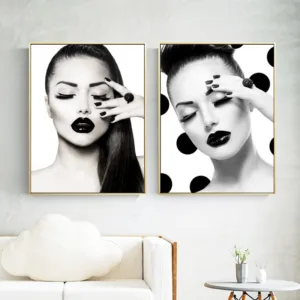 Beauty Fashion Model Girl With Hair Posters and Prints Vogue Black White Picture Nail Salon Wall Art Canvas Painting Wall Decor