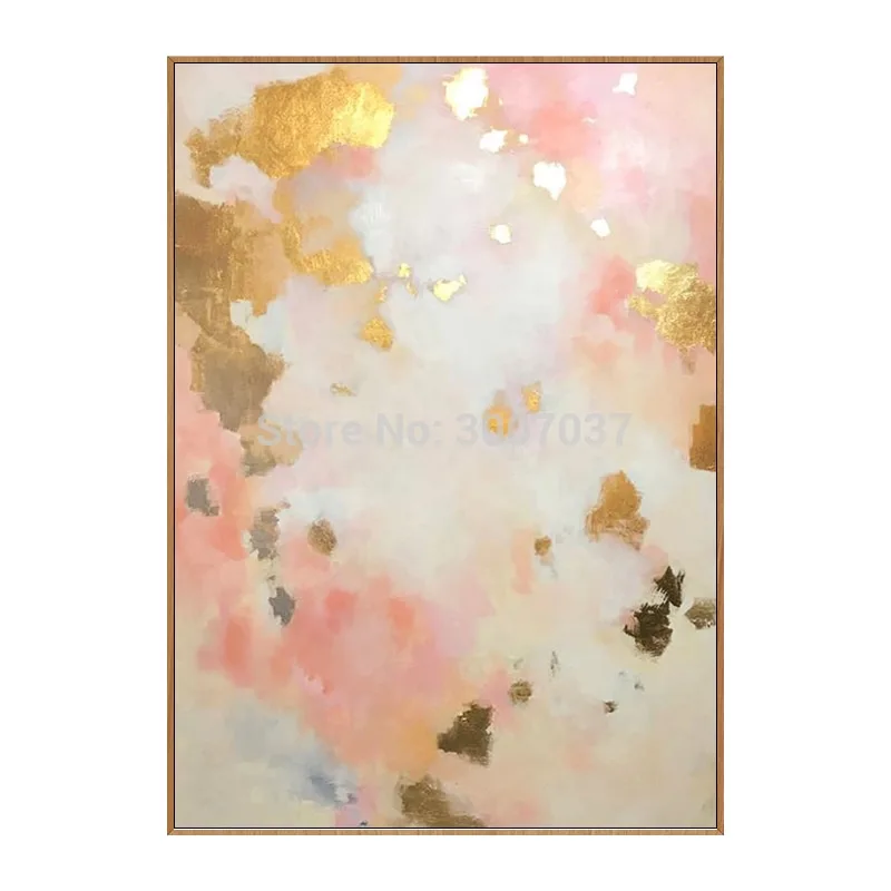 Big 100% hand-painted gold and pink abstract oil painting modern wall art living room no frame picture home decoration painting