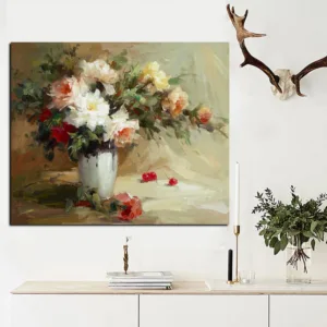 Big Size Abstract Flowers in Vase Oil Painting Print on Canvas Modern Minimalist Orchid Poster Art Wall Picture Cuadros Decor