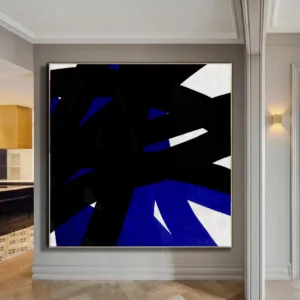 Black And White Blue Oil Painting Minimalist Art Large Canvas Art Oversize Abstract Painting Modern Art Hand Painted Home Decor