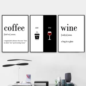 Black And White Minimalist Coffee Wine Quote Wall Art Posters And Prints Picture Painting Wall Pictures For Dining Hall CH088