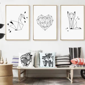 Black White Abstract Line Heart Fox Swan Nordic Posters And Prints Wall Art Canvas Painting Wall Pictures For Living Room Decor