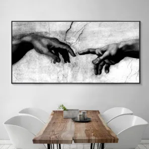 Black & White Canvas Art Print Home Decoration Wall Art Canvas Painting Hand of God Creation of Adam Oil Painting on Canavs