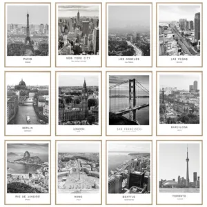 Black White Canvas Painting World City Landscape Paris London New York Poster Prints Nordic Style Wall Art Picture Home Decor