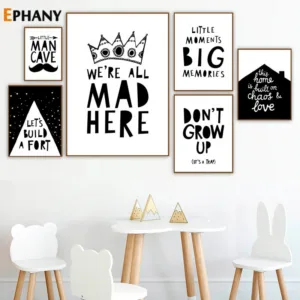 Black White Cartoon Canvas Poster Motivational Funny Quotes Minimalist Art Print Painting Wall Picture Nordic Kid Room Decor