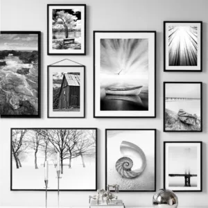 Black White Forest Sea Aurora Bridge Boat Wall Art Canvas Painting Nordic Posters And Prints Wall Pictures For Living Room Decor