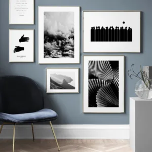 Black White Gray Mountain Cloud Hand Shell Nordic Posters And Prints Wall Art Canvas Painting Wall Picture For Living Room Decor
