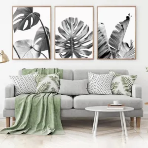 Black White Leaves Wall Art Tropical Leaf Canvas Poster Print Palm Banana Leaf Painting Decoration for Living Room Home Decor