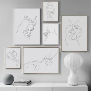 Black White Line Love Kiss Girl Hand Wall Art Canvas Painting Nordic Posters And Prints Wall Pictures For Living Room Home Decor