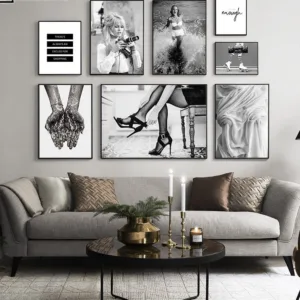 Black White Poster Fashion Print Sexy Movie Girl Camera Canvas Painting Minimalist Wall Art Picture Modern Living Room Decor