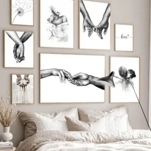 Black White Romantic Hand In Hand Canvas Painting Love Quotes Wall Art Poster Print Fashion Picture Couples Lovers Room Decor