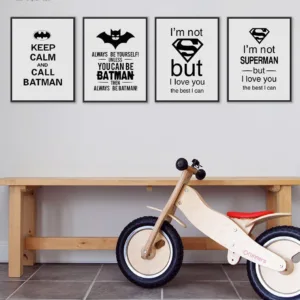Black White Superhero Batman Typography Quotes Art Prints Poster Nursery Wall Picture Kids Room Decor Canvas Painting No Frame