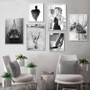 Swimming Girl Vintage Camera Wall Art Black White Canvas Painting Nordic Poster And Prints Modern Wall Pictures For Living Room