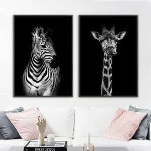 Black and White Animal Canvas Poster Print Zebra Giraffe Wall Art Painting Nordic Decoration Picture Modern Living Room Decor