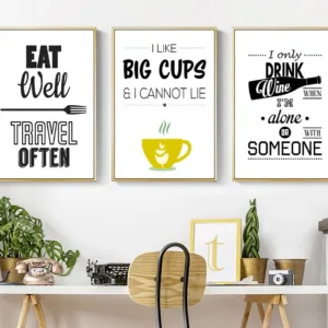 Black and White Kitchen Decor Wine Letters Canvas Painting Wall Art POP Poster Print Pictures for Dining Room Home Decor