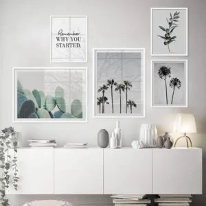 Black and White Monochrome Dandelion Palm Tree leaf Quote Calligraphy Poster Wall Art Canvas Print for Dorm Living Room Bedroom