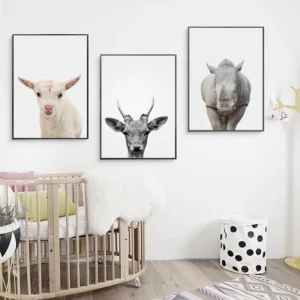 Black and White Poster Lamb Goat Cow Canvas Painting Nursery Animal Wall Art Posters and Prints Pictures for Living Room Framed