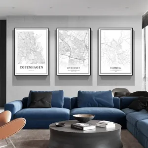 Black and White UTRECHT CUENCA COPENHAGEN City Map Black White Posters Canvas Painting Prints Wall Art Pictures Home Decor