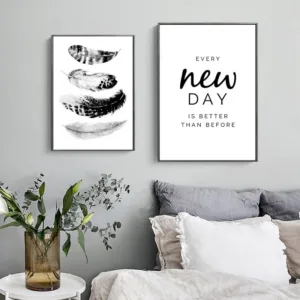 Black and White Wall Art Rose Flower Canvas Painting Feather Quote Posters and Prints Minimalist Pictures for Living Room Decor