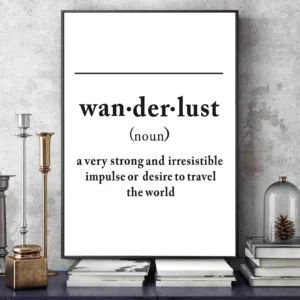 Black and White Wanderlust Definition Letters Canvas Painting Scandinavia Poster Print Wall Art Picture for Kids Room Home Decor