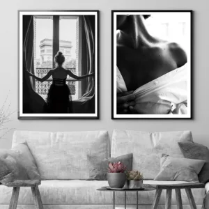 Black and White Window Girl Nordic Canvas Painting Beautiful Woman Posters And Prints Wall Art Pictures Living Room Home Decor