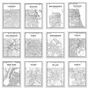 Black and White World City Map New York Tokyo Paris Wall Art Canvas Poster Prints Nordic Style Paintings Picture for Living Room