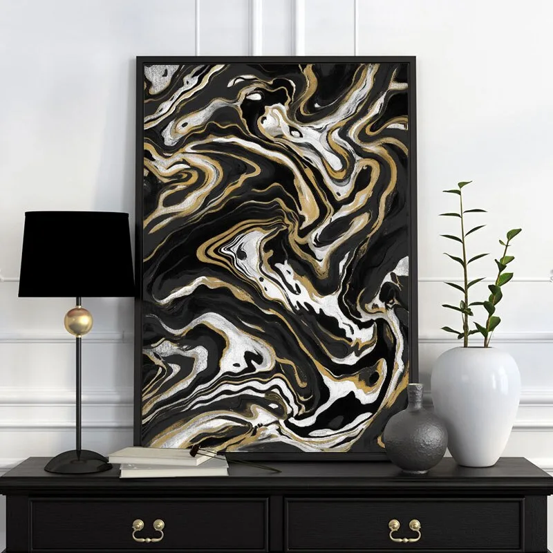 Black and white Gold nordic poster Modern home decor wall canvas art Abstract pictures for living room oil painting Original