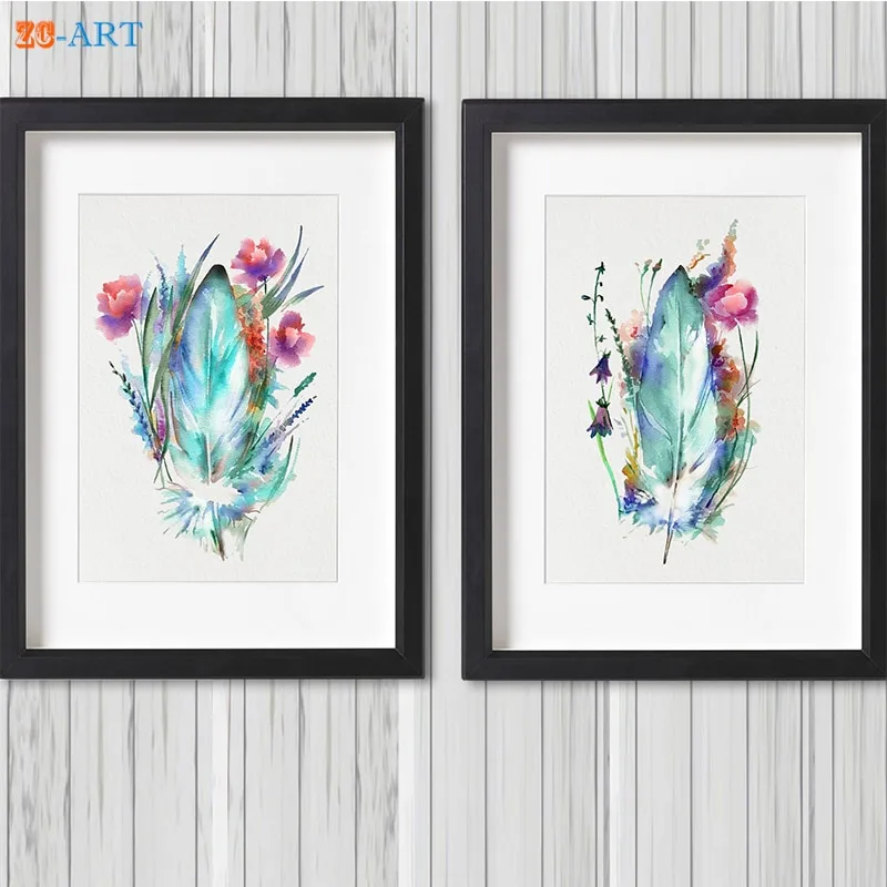 Blue Feather Painting Wall Art Print Home Decor Flowers Painting Feather Watercolor Painting Feather Poster Minimalist Art - Image 2