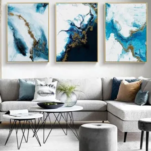 Blue Golden Modern Style Abstract Wall Poster Nordic Canvas Print Painting Contemporary Art Decoration Picture Living Room Decor