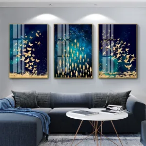 Blue and Gold Luxury Abstract Animals Canvas Paintings Family Wall Art Posters for Living Room Wall Prints Home Decoration