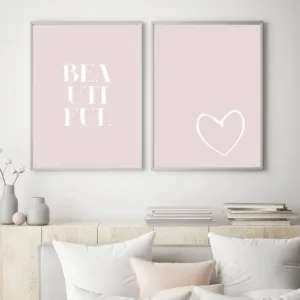 Blush Pink Love Heart Wall Art Print Girls Nursery Decor Beautiful Pastel Pink Poster Minimalist Bedroom Art Canvas Painting