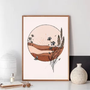 Boho Wall Decor Burnt Orange Print Vintage Inspired Mid Century Wall Art Canvas Painting Picture for Living Room Home Decoration