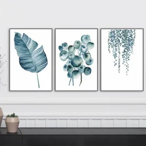 Botanical Leaf Art Print Blue Flower Poster And Print Wall Art Minimalist Canvas Painting Wall Picture Dining Room Kitchen Decor