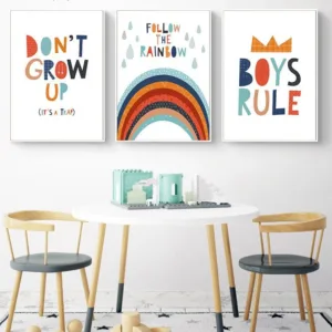 Boys Rule Rainbow Nursery Quotes Child Poster and Print Canvas Wall Art Picture Minimalist Painting Nordic Kids Room Decoration