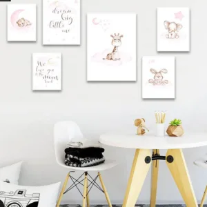Bunny Giraffe Bear Picture Cute Animal Moon Nursery Poster Child Wall Art Canvas Print Painting Nordic Kids Baby Bedroom Decor