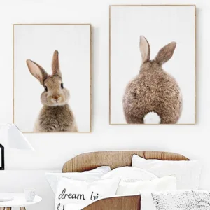 Bunny Rabbit Tail Wall Art Picture Woodland Animal Canvas Poster Nursery Print Minimalist Painting Nordic Kids Baby Room Decor