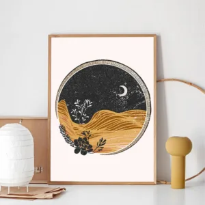 Burnt Orang Print Boho Wall Decor Mid Century Wall Art Canvas Painting Vintage Poster Wall Pictures for Living Room Home Decor