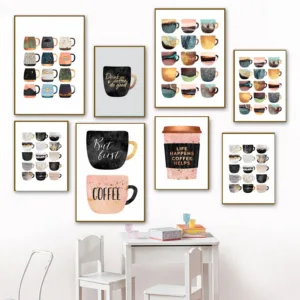 But First Coffee Colorful Cups Coffee Kitchen Prints Poster Nordic Canvas Paintings Wall Art Pictures Living Room Home Decor