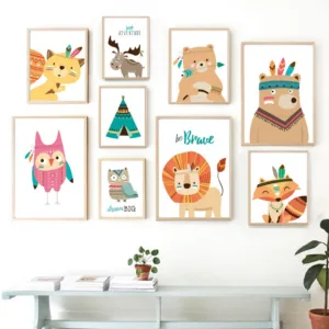 COLORFULBOY Modern Kawaii Animals Baby Dream Quotes Canvas Painting For Kids Room Nursery Wall Art Print Poster Decor No Frame
