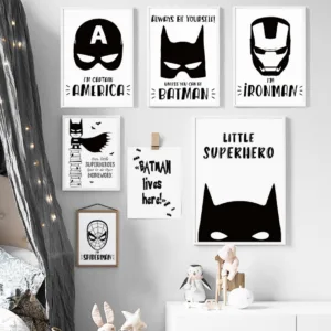COLORFULBOY Modern Superhero Batman Canvas Painting For Kids Boy Room Black White Art Print Poster Wall Pictures Decor