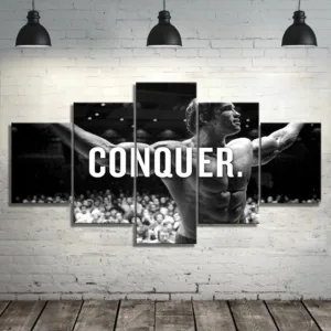 CONQUER Arnold Schwarzenegger Art Poster Bodybuilding Motivational Quote 5 Panel Canvas Prints Painting Wall art Home Decor