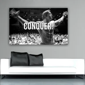 CONQUER Motivational Quote Art Canvas Painting Arnold Schwarzenegger Bodybuilding Poster Modern Hd Print Wall Picture for Room