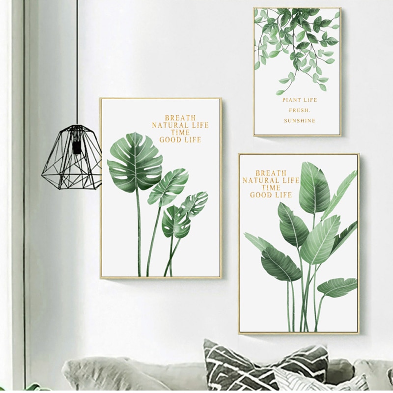 Canvas Colorful Leaves Wall Art Canvas Painting Green Leaf Plant for Kids Room Large Painting Cuadros Salon Decoracion 2-39