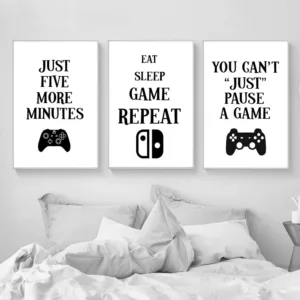 Canvas Home Painting Game Gamer Quotes Nordic Style Poster Wall Art Black White Printed Picture Modular For Boys Bedroom Decor