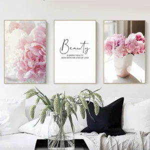 Canvas Painting Nordic Decor Elegant Peony Flower Phrase Poster And Print Wall Art Picture For Living Room Home Decoration